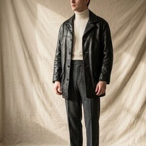 Vintage 90s Y2K Lord and Taylor Metropolitan Black Leather Blazer Jacket XL